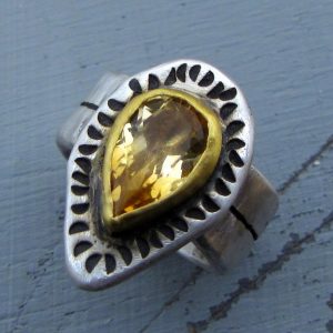 22k gold ring with silver and rustic Citrine