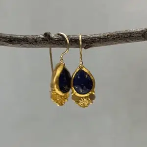 Handmade ethnic Lapis Lazuli 24k gold earrings