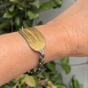 22k gold bar and silver links bracelet