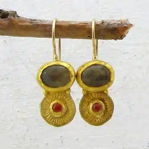 Bloodstone and Garnet 24 karat gold earrings