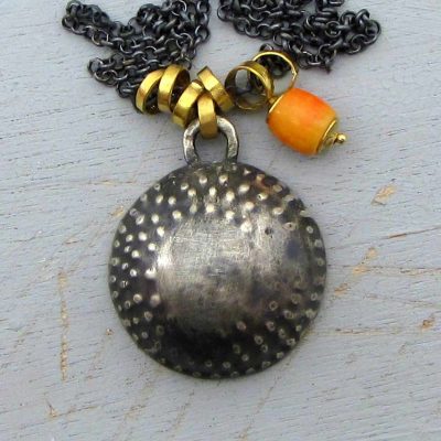 Dome 22 karat gold silver and Coral necklace