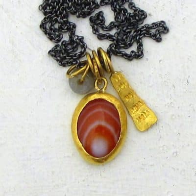 Red Sardonyx 24k gold necklace