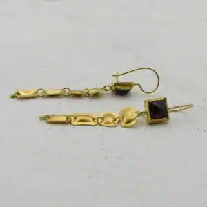 Long Garnet dangle 22k gold earrings