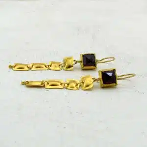 Long Garnet dangle 22k gold earrings
