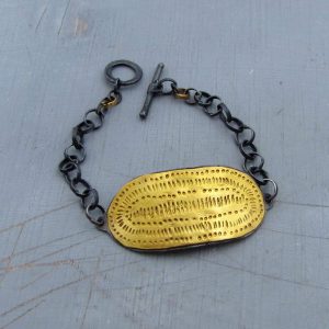 22k gold bar and silver links bracelet