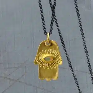 Opal 22k gold Hamsa pendant necklace