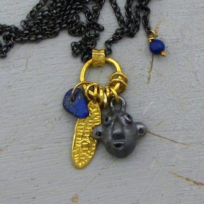 Lapis Lazuli silver and 24k Gold face necklace