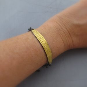 Textured 22k gold bar and silver bracelet
