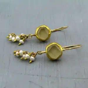 Dangle Pearls and Prehnite 22k gold earrings