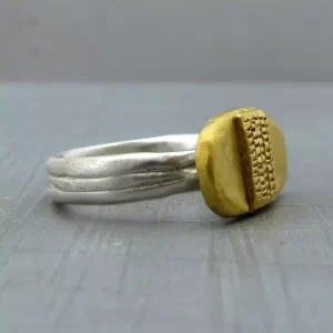 Solid 24k gold ring with silver band