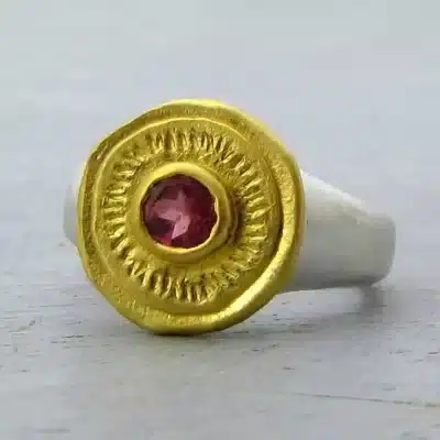 Pink Tourmaline 24k gold ring