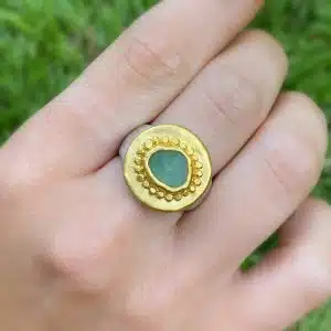 Aventurine 24k solid gold signet ring