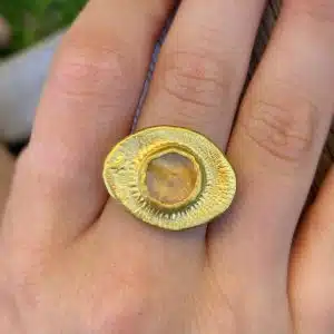 Oval rough Citrine eye 24k gold ring