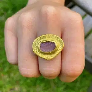 Rough Rose Quartz 24k gold ring