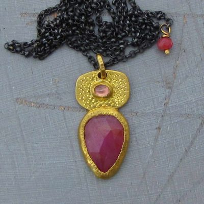 Pink Sapphire 24k gold pendant necklace