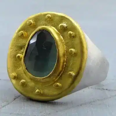 Oval Blue Topaz 24k gold ring
