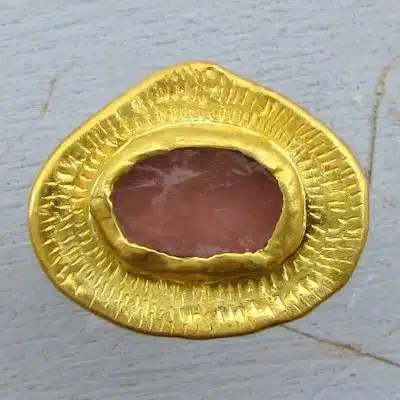 Rough Rose Quartz 24k gold ring