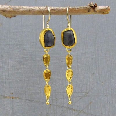 Handmade Blue Chrysocolla 24 karat gold earrings