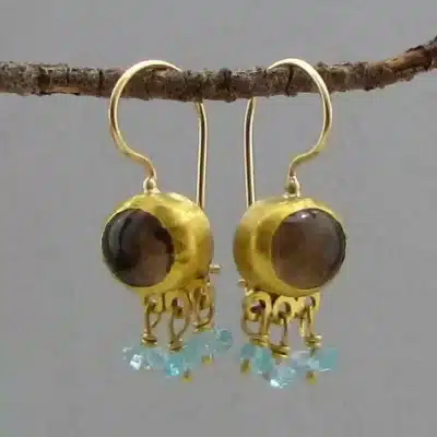Smoky Topaz and Apatite 24k gold earrings