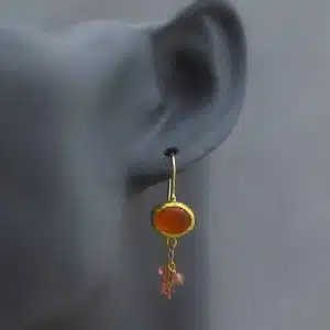 Carnelian & Tourmaline dangle 22 karat gold earrings