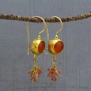 Carnelian & Tourmaline dangle 22 karat gold earrings