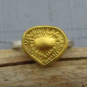 Ethnic hammered heart 24k gold ring