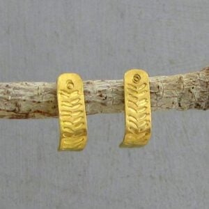 Textured solid 22k gold half hoop stud earrings