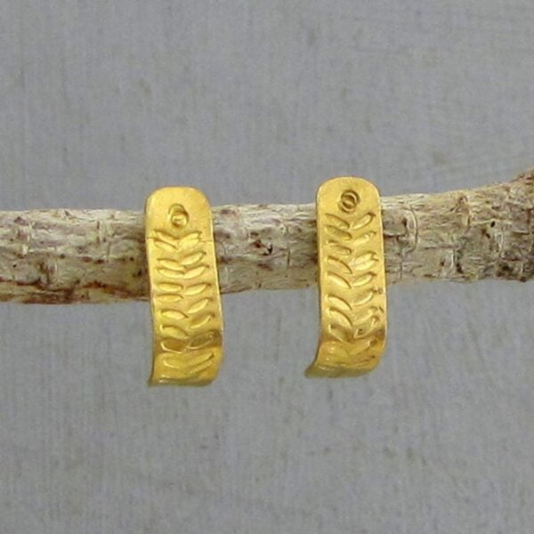 Textured solid 22k gold half hoop stud earrings