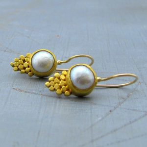 24K solid gold Pearls dangle earrings
