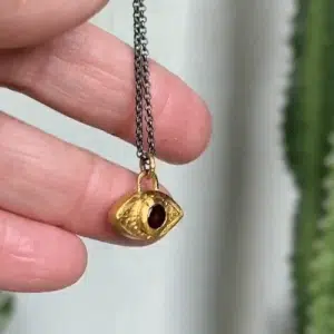 Garnet Evil Eye 24k gold pendant necklace