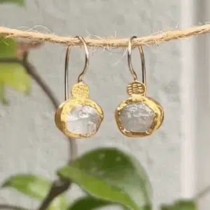 Unique 24K Gold Earrings with Raw White Topaz