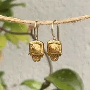 Ancient style dangle 24k gold earrings
