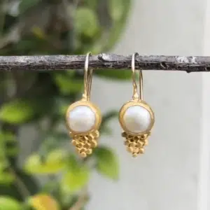 24K solid gold Pearls dangle earrings