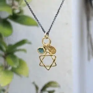 22k Gold Star of David Apatite charms necklace
