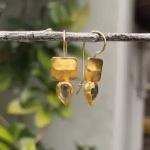Lemon Quartz 24K gold dangle earrings