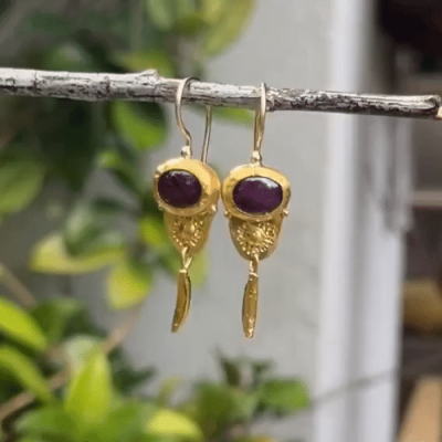 Handmade 24 karat gold ruby earrings