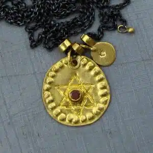 Tourmaline & Magen David 22k gold pendant necklace