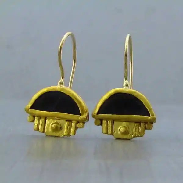 Unique Matte Onyx & 24k Gold Earrings - Handmade Artisan Jewelry