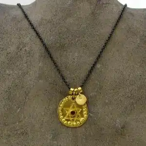 Tourmaline & Magen David 22k gold pendant necklace