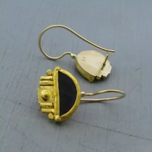 Unique Matte Onyx & 24k Gold Earrings - Handmade Artisan Jewelry