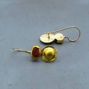 Handmade Thulite 24k gold earrings
