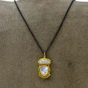 Pearls 24k gold pendant & silver necklace
