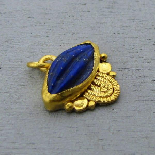 Carved Lapis Lazuli 24 karat pendant