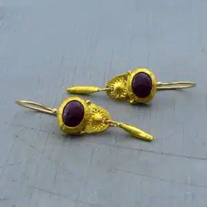 Handmade 24 karat gold ruby earrings