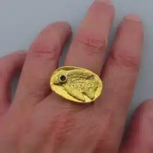 Oval Blue Topaz Bird 24k gold ring