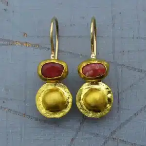 Handmade Thulite 24k gold earrings