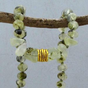 Prehnite beads necklace with 24k gold pendant