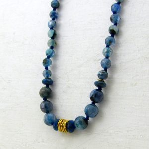 Blue Kyanite beads necklace with 24k gold pendant