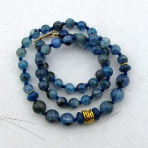 Blue Kyanite beads necklace with 24k gold pendant
