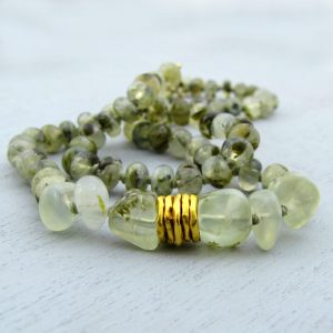 Prehnite beads necklace with 24k gold pendant